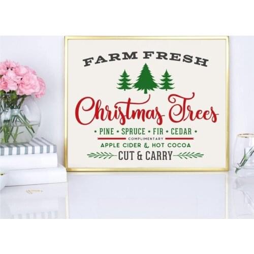 Farm Fresh Christmas Tree Logo Festive Art Canvas Poster Painting Home Decoration and Antique Wall Picture Print
