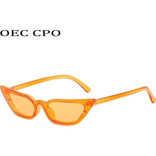 OEC CPO Fashion Cat Eye Sunglasses Women Brand Designer One Piece Sun Glasses Female Vintage Orange Punk Eyeglasses UV400 O977