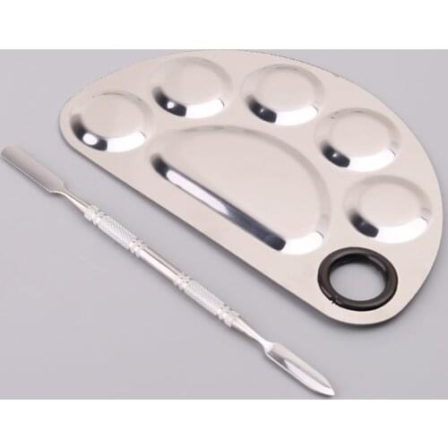 Stainless Steel Paint Palette Tray Mixing Rod Spatula Set For Nail Art Supply School Supplies Watercolor Oil Painting Makeup