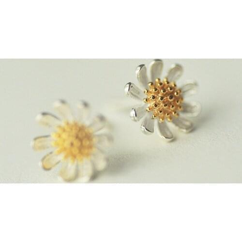 12Pairs/lot Silver Flower Stud Earrings for Women Realistic Daisy Earrings Jewelry Gift