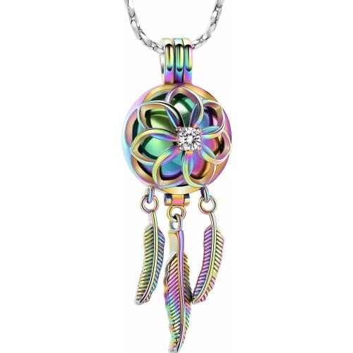 Cremation Jewelry Dream Catcher Urn Necklaces for Ashes Flower Feather Keepsake Memorial Locket Ball Pendant for Women Men
