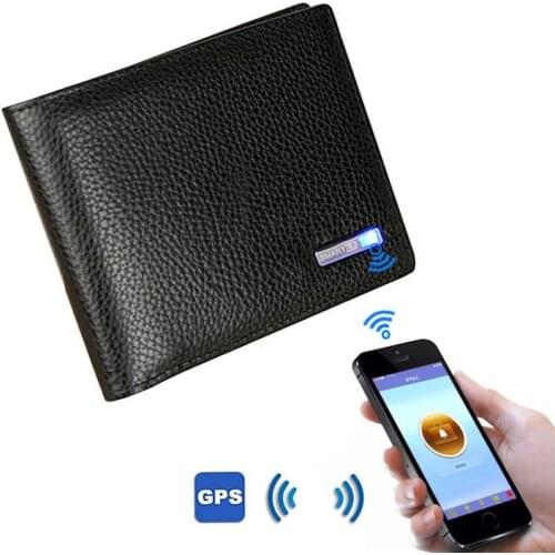 Smart Wallets Men Cowhide Leather with GPS Anti-Lost Alarm SOS Tracker Safety Bifold Wallet Gift for Father Husband Brother