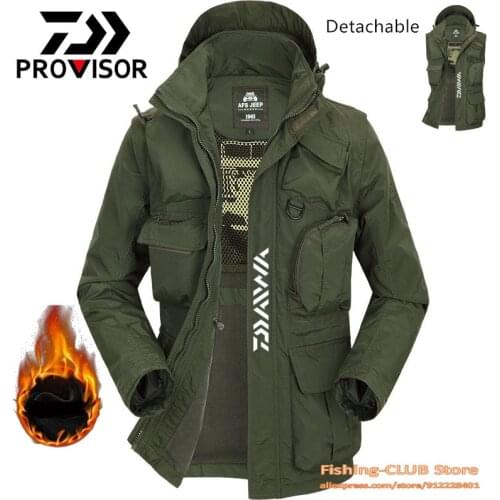 DAIWA Waterproof Fishing Clothes Removable Sleeves Vest Fishing Shirt Multi-pocket Winter Fishing Jacket Clothing Hiking suit