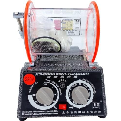 220V kt6808 Rotary Tumbler + (FREE) 1 pound polishing Media Round Beads, Barrel Tumbler For Jewelry& Jewelry Polishing machine