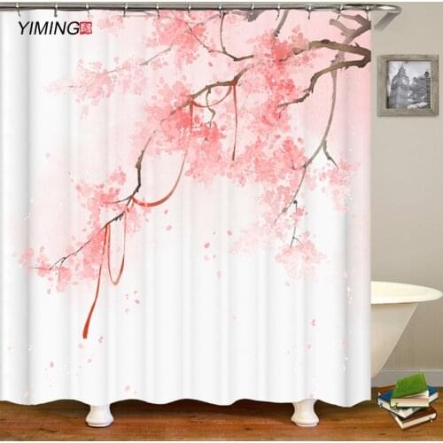 YIMING 3D Beautiful Cherry Blossom Bathroom Shower Curtain Polyester Washable Fabric Bathroom Decorative Curtains180*200CM