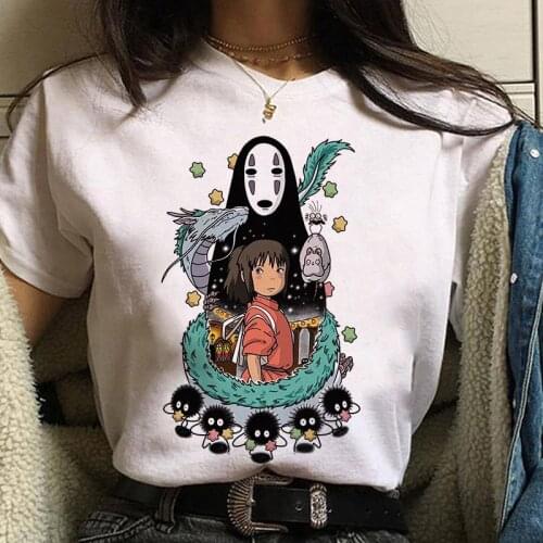 Studio Ghibli Spirited Away Hayao Miyazaki Kawaii Print T-shirt Women Harajuku Aesthetic Tshirt White Tops Anime Female T Shirt
