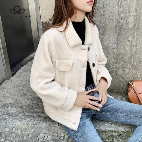 Bella philosophy Women Winter Warm Loose Jackets Coats Vintage Single Breasted Female Faux Fur Coats Pockets Lady Teddy Outwears