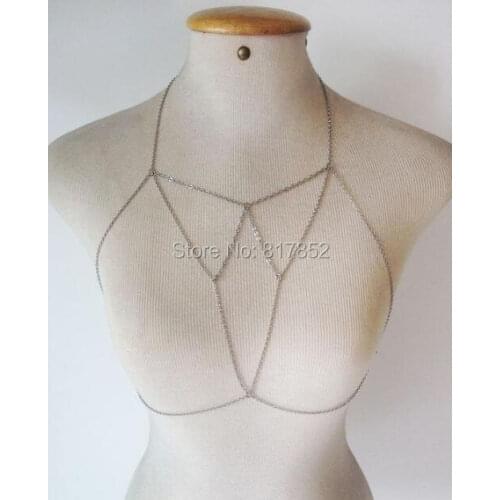 Free Shipping Multilayer Sexy Gold Silver Bra Bikini Alloy Crossover Chains Unique Design Necklace Jewelry 3 Colors