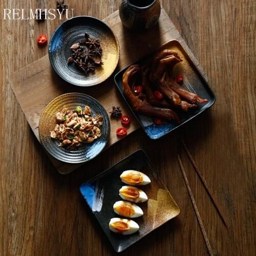 1PC RELMHSYU Japanese Style Ceramic Round Square Small Sushi Cake Sashimi Snack Dishes Tableware