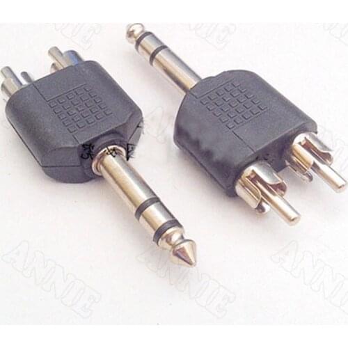 100pcs/lot 6.35mm Adaptor Double Track Plug Turn Double RCA Male Plug /6.5 To Two RCA Male Plug/ One-to-two