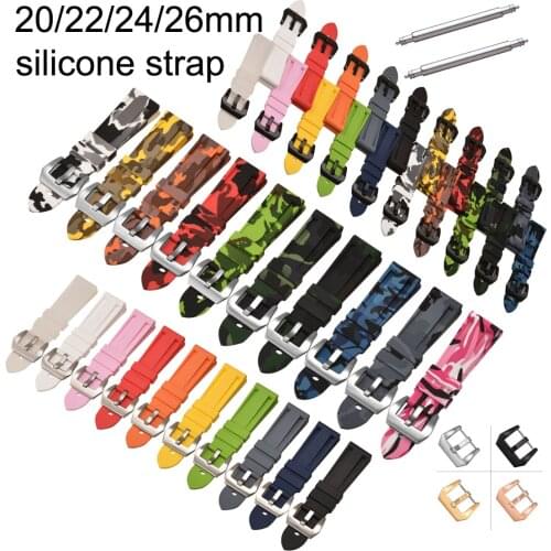 20 22 24 26mm Camouflage Silicone Watch Band Strap Sports Replace Soft Rubber Watchband Wristwatch Bracelet Accessories