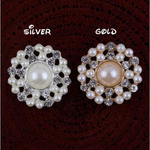 30pcs/lot metal flatback rhinestone button with pearl flower cluster hair flower center wedding embellishment scrapbooking