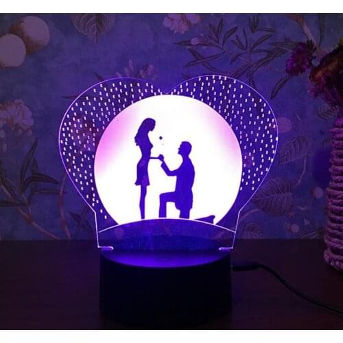 3D Illusion Lamp 7 Colors Change RGB LED Bedroom Night Light USB Acrylic Panel For Wedding Party Favor Valentines Day Gifts
