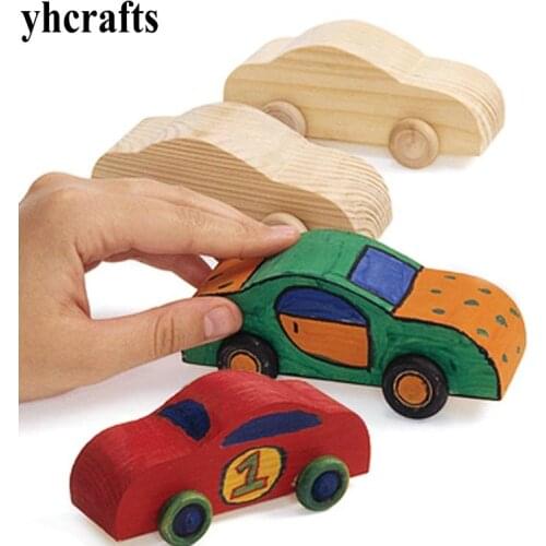 4PCS/LOT.Paint unfinished solid wood car Kindergarten arts and crafts Early learning educational toys Birthday gifts Boy toy