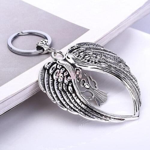 Heart-shaped Angel Pentagram Jewelry Vintage Large Angel Wings Heart Charms Snap Keychains Keyring For Women Female Men
