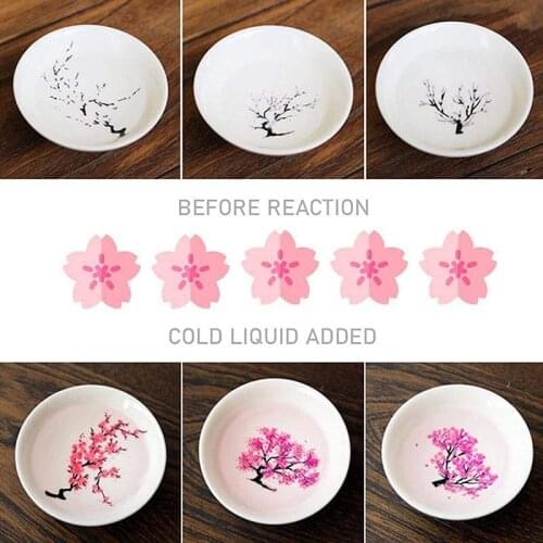 Magic Sakura Sake Cup Color Change with Cold/Hot Water-See Peach Cherry Flowers Bloom Magically Sakura Blossom Tea Bowl NIN668