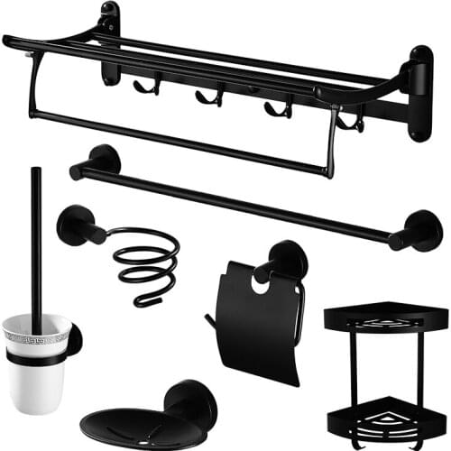 Black Antique Copper Bath Hardware Hanger Set Package Folding Towel Rack Bar Paper Holder Brush Hook Bathroom Accessories Th10