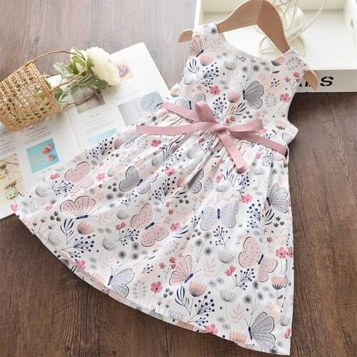 Amya Baby Kids Summer Dress Sleeveless Butterfly Print Floral Little Girl Clothes European Princess Children Dresses