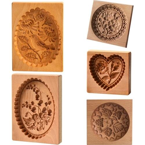 DIY Wooden Baking Cookie Mold Gingerbread Mooncakes Mould 3D Cake Embossing Baking Mold Rose Flowers Gingerbread Amicable