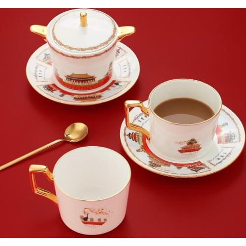 EECAMAIL Forbidden City Phnom Penh Bone China Coffee Cup Saucer Set Home Creative Simple Modern Light Luxury Afternoon Tea Set