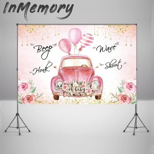 Oh Baby First Birthday Backdrops Pink Car Flowers Gold Dots Cake Smash Photography Background Newborn 1st Photo Studio