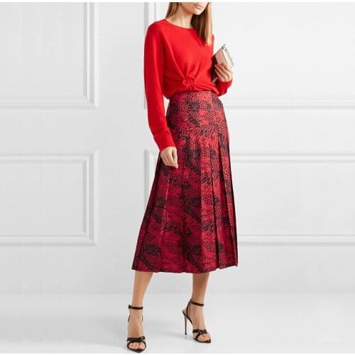 Hot autumn red half skirt tiger head pattern digital printing fabric custom new pre-sale womens clothing cloth wholesale