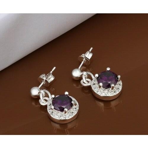 Hot Sale!!Free Shipping 925 Silver Earring,Fashion Sterling Silver Jewelry Inlaid Purple Stone Earrings SMTE451
