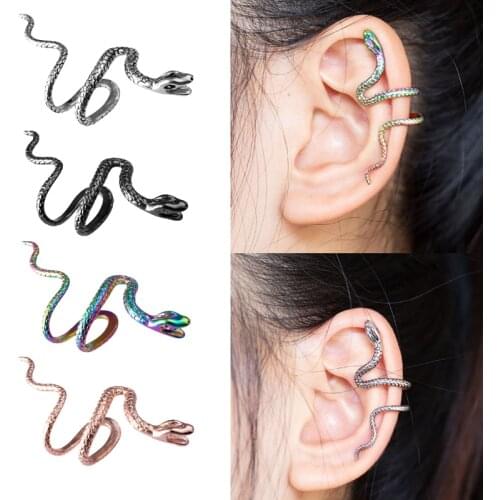 1PC Brass Snake Ear Clip Cuff Wrap Earrings for Women Men Punk No Piercing Caught Fake Cartilage Earring Jewelry Gifts Unisex