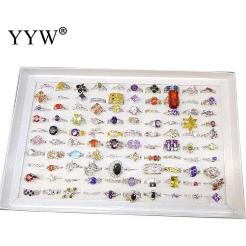 100pcs/Box Wholesale Rhinestone Geometric Ring Mix style Women Luxury Rings Sets For Women Jewelry Engagement Ring Surprise Gift