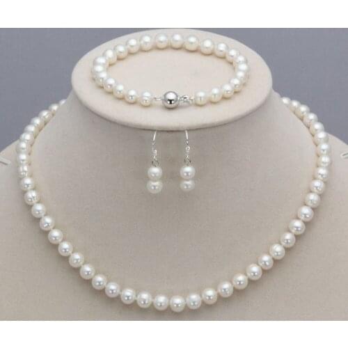 Genuine 8-9mm Natural White Akoya Cultured Pearl Necklace Bracelet Earrings Set
