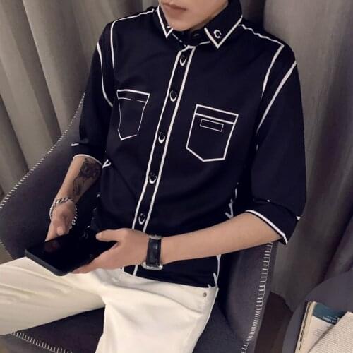 Korean Shirts for Men 2021 Summer Slim Fit Streetwear Shirts Social Party Nightclub Short Sleeve Casual Shirt Camisa Masculina