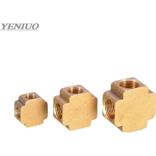 Square script 4 Ways Brass Pipe fittings Equal Female Connector 1/8" 1/4" 3/8" BSP Thread For Grease System hydraulic system X