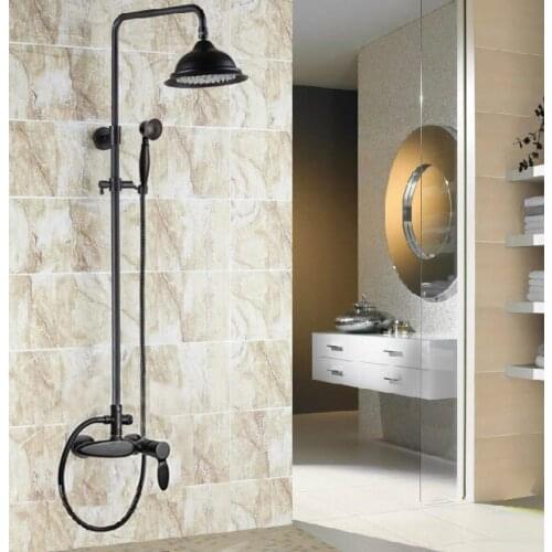 Brass 8.2" Round Rain Shower Head Top Over Head Sprayer Head Bathroom Wall Mount Black Oil Rubbed Bronze Shower Kit ars431