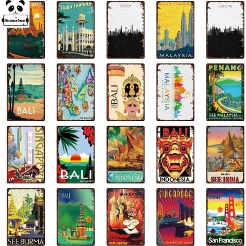 BALI City Plaque Metal Sign Vintage Tin Sign Home Decor Bar Wall Sticker Pub Cafe Decoration Painting Poster