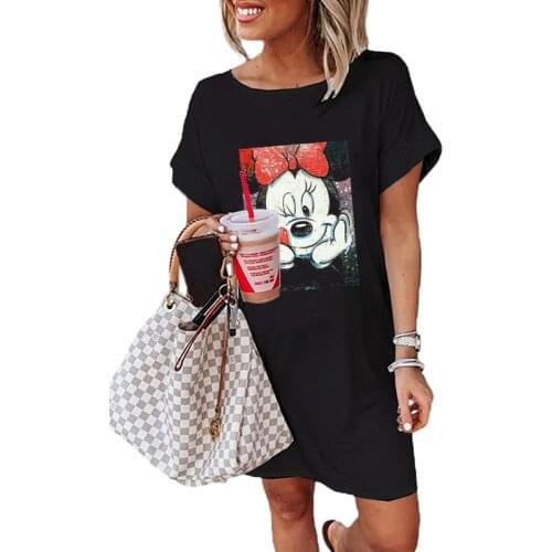 Mickey Mouse Minnie Mouse Kawaii Women Dresses Trendy Chic Womens Clothing Summer 2021 T Shirt Dress Aesthetic Casual Dresses