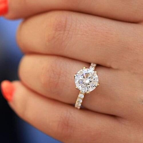 Milangirl Simple Ladies Wedding Engagement Rings Gold Color Inlaid Round White Crystal Rhinestone Female Ring for Women Jewelry