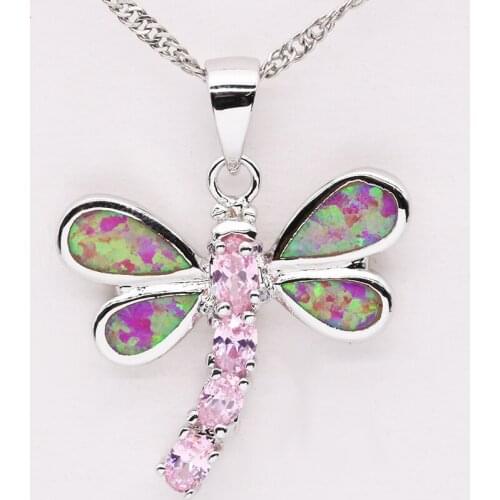 Cute Butterfly Shape Blue Opal Pendant With Chain Silver Plated Fashion Jewelry OP041