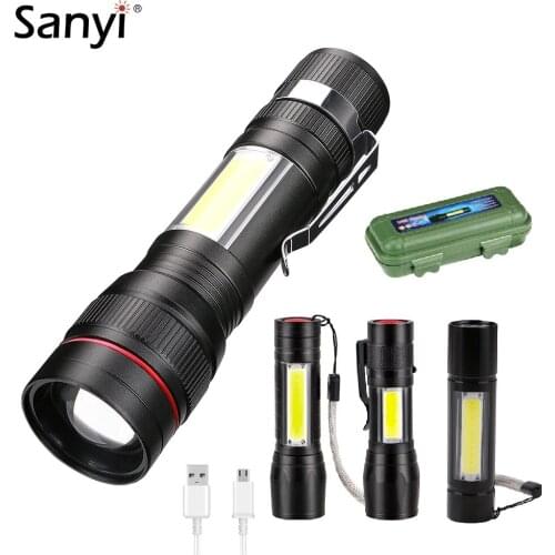 Mini LED Flashlight Q5 T6 Zoom Focus Torch USB Rechargeable Camping Lantern Adjustable Penlight Waterproof COB Bicycle Lighting