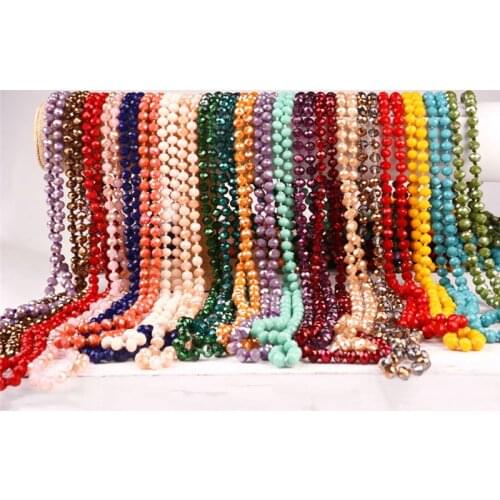 Fashion Bohemian Jewelry 8mm Crystal Long Hand Knotted Glass Crystal Necklace Women 60"