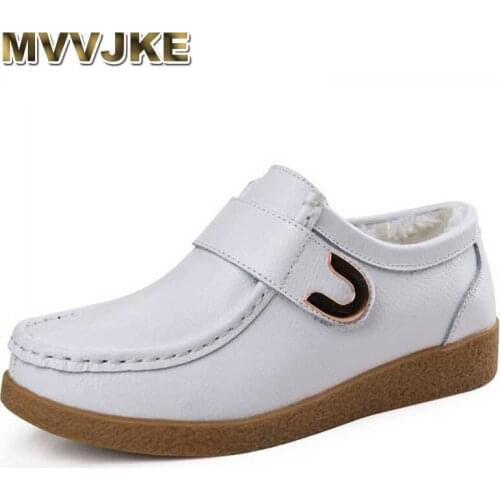 MVVJKE 2018 New Woman Shoes Flat Leather Ladies Shoes Oxford Women Sneakers Moccasins Womens Flats Casual Winter E208