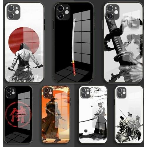 Glass Soft Silicone Balck Case Shell for iPhone 12 11 Pro X XS Max XR 8 7 6 Plus SE 2020 S Cover Japan Samurai sword