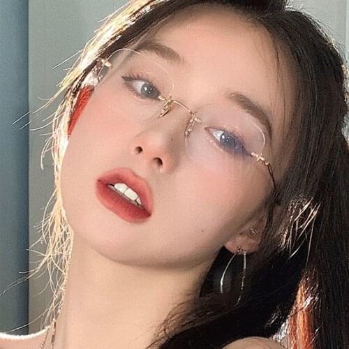 2021 New unisex square Frameless glasses for men women metal frame glasses plain glasses Nearsighted Eyewear Glasses -1.0 -2.5