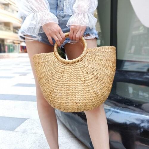 Rattan woven bag portable vegetable basket travel beach bag early spring handmade straw female tide
