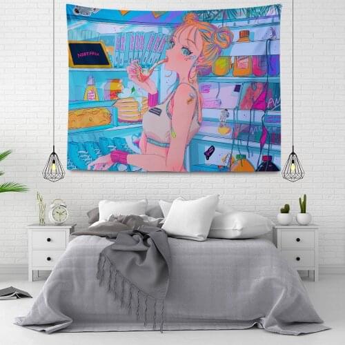 Kawaii - Girls Hanging Wall Tapestry, Bedroom Background Decoration, Cute Pink, Trendy, Trendy Hippie large fabric wall hanging