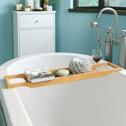 Luxury Bamboo Bathtub Rack White or Natural Color Bath Bridge Caddy Bathtub Storage Rack Tidy Tray Holder for Bathroom