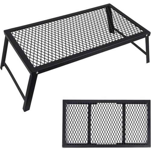 Portable Camping Barbecue Mesh Folding Table Desk Picnic Grill Grate With Folding Legs BBQ Grill Rack Barbecue Campfire Table