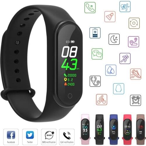 M4 Smart Watch Bracelet Color Screen Waterproof Fitness Tracker Heart Rate Blood Pressure Sleep Monitoring Multi-Sports Mode