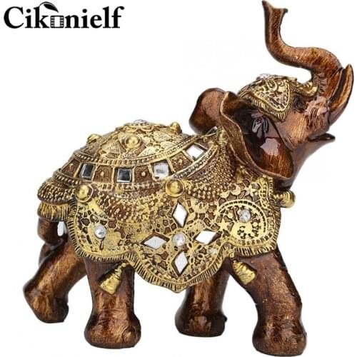 Cikonielf S M L Feng Shui Brass Color Resin Elegant Elephant Trunk Statue Wealth Lucky Figurine Home Decor Gift
