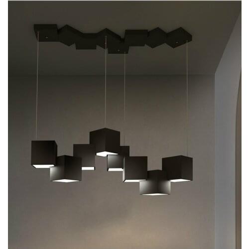 Living room led pendant lights modern bar cube hanging lamp / black / white / simple cafe bar restaurant suspension luminaire