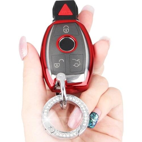TPU Key Fob Cover with Keychain Ring for Mercedes Benz C E S M CLS CLK G Class Car Interior Protection Accessories